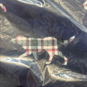 L.L. Bean Navy Pajama Set with Plaid Dog Design